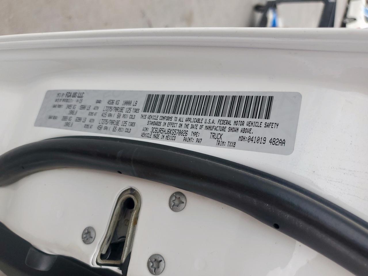 2019 Ram 2500 Tradesman VIN: 3C6UR5HJ6KG570026 Lot: 63488505