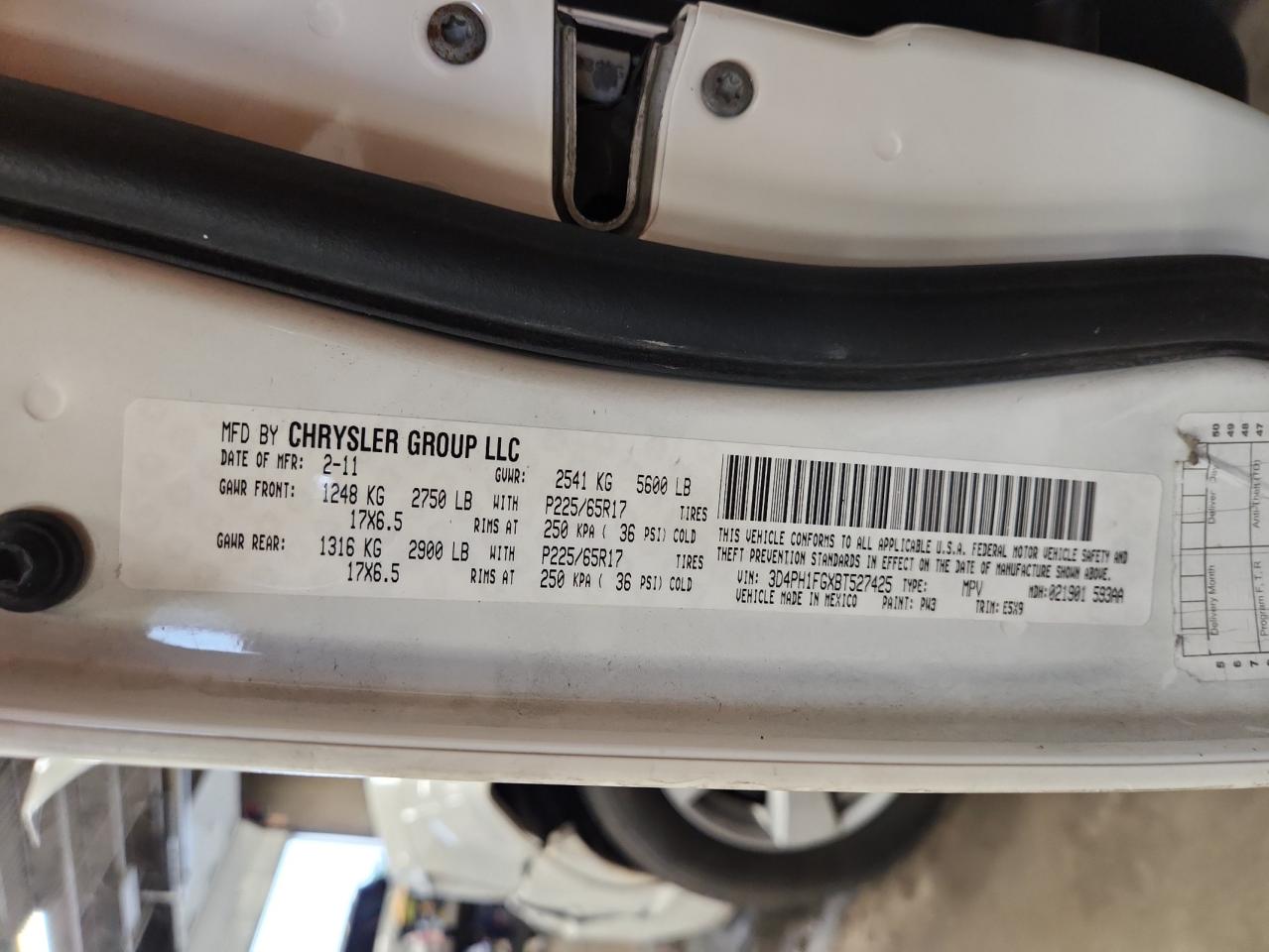 2011 Dodge Journey Mainstreet VIN: 3D4PH1FGXBT527425 Lot: 65155765