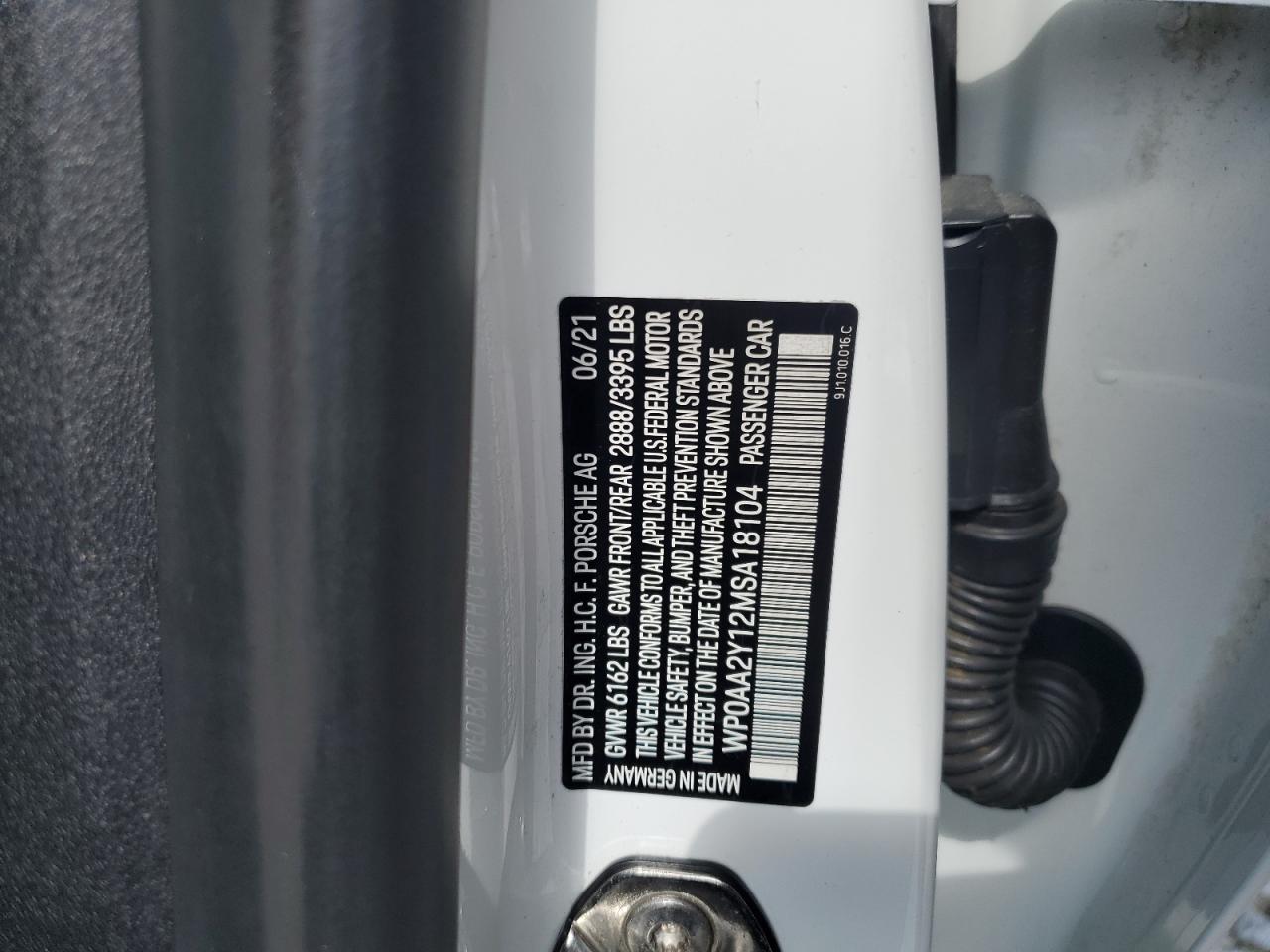 2021 Porsche Taycan VIN: WP0AA2Y12MSA18104 Lot: 63211725