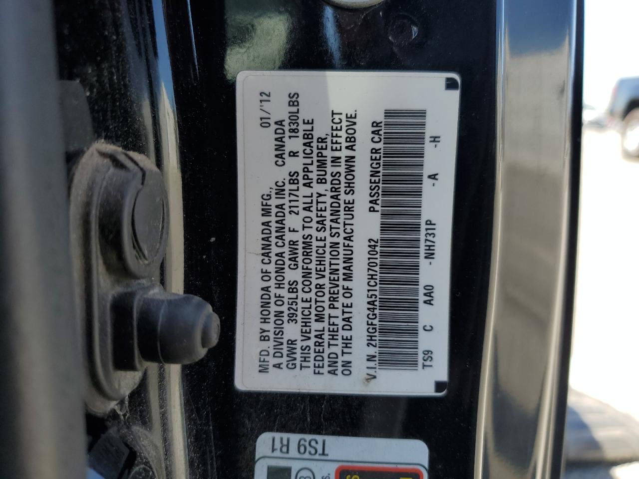 2012 Honda Civic Si VIN: 2HGFG4A51CH701042 Lot: 67022775