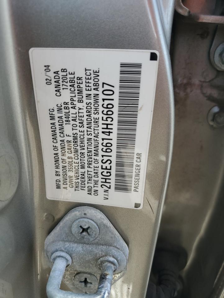 2004 Honda Civic Lx VIN: 2HGES16614H566107 Lot: 64653855