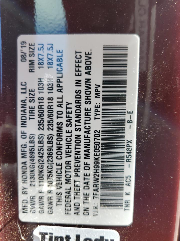 2019 Honda Cr-V Touring VIN: 7FARW2H99KE050702 Lot: 64585945