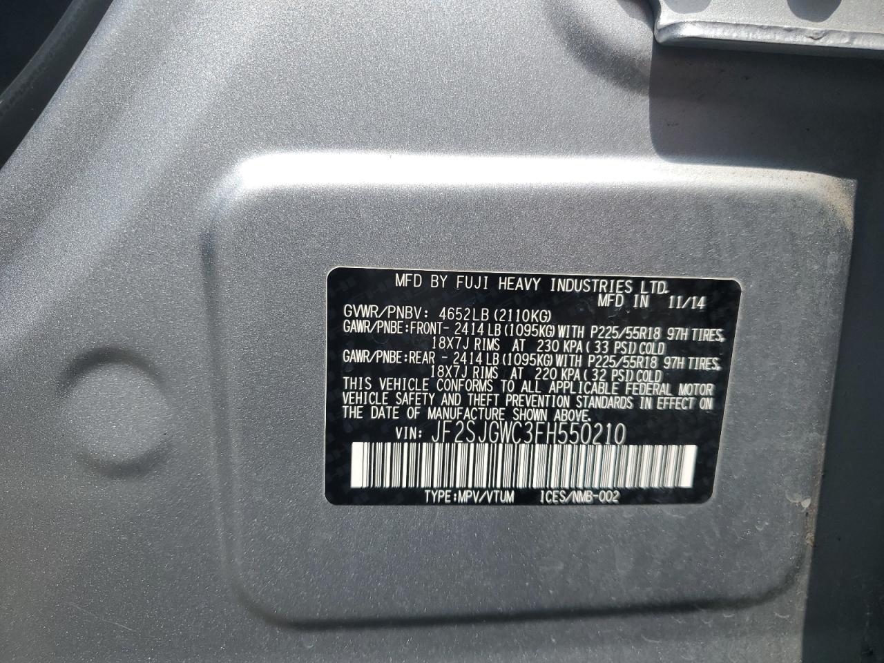 2015 Subaru Forester 2.0Xt Touring VIN: JF2SJGWC3FH550210 Lot: 63470905