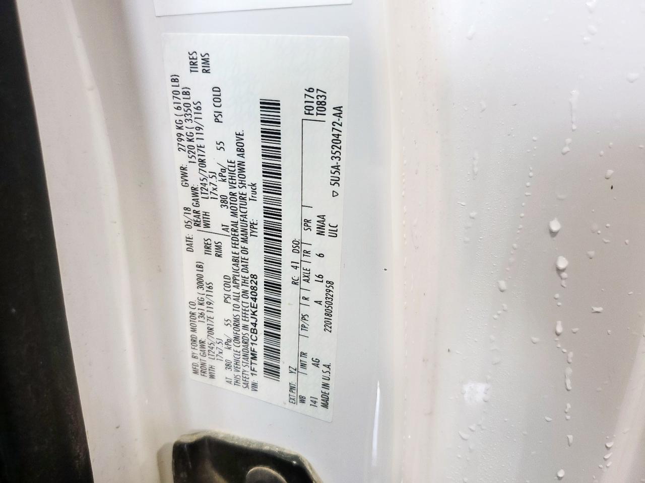 2018 Ford F150 VIN: 1FTMF1CB4JKE40828 Lot: 63880405