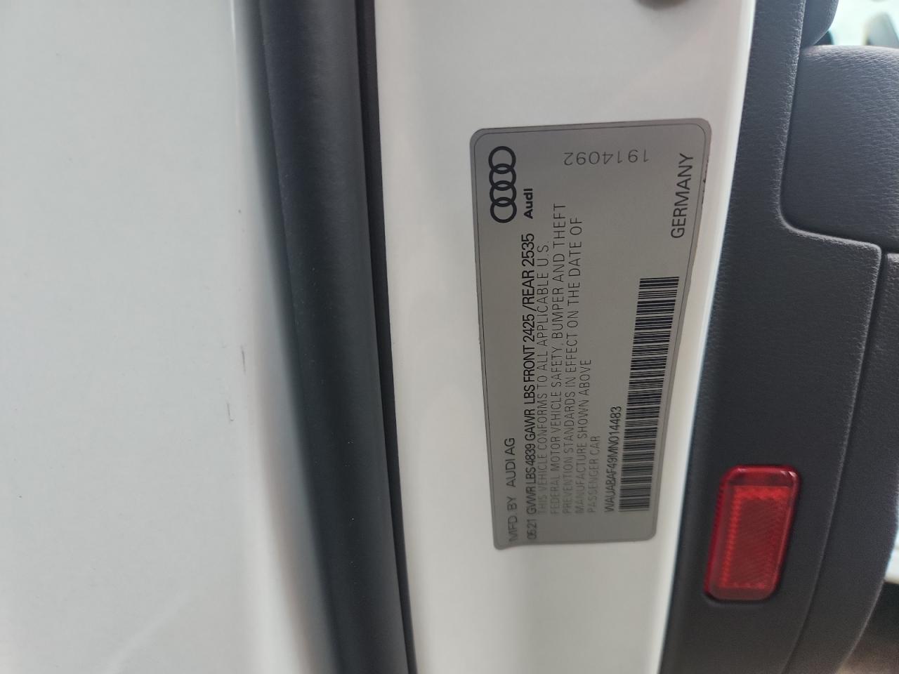2021 Audi A4 Premium 40 VIN: WAUABAF49MN014483 Lot: 64311095