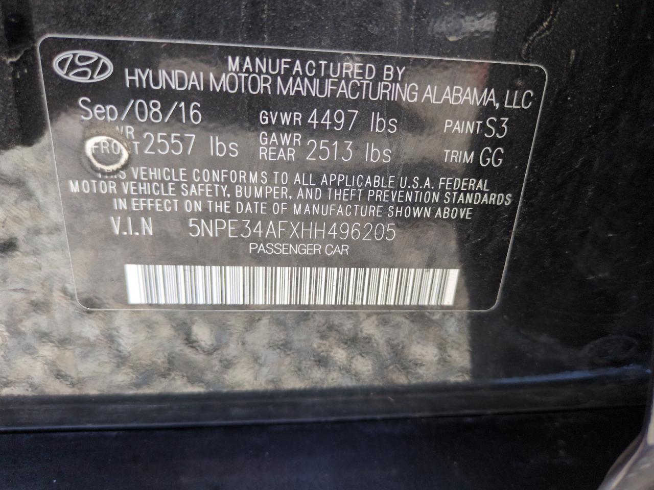 2017 Hyundai Sonata Sport VIN: 5NPE34AFXHH496205 Lot: 64447745