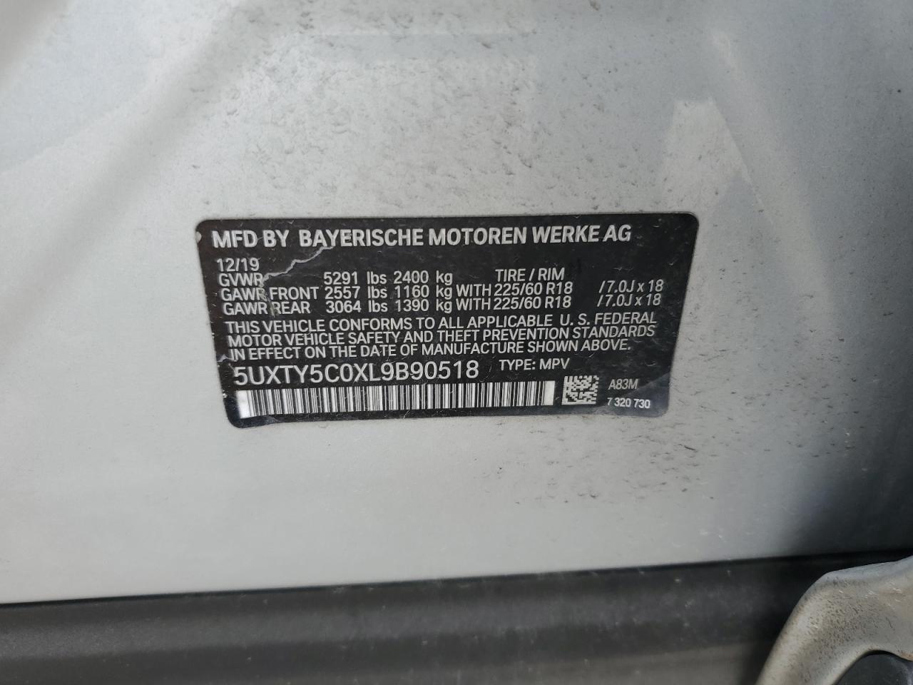 2020 BMW X3 xDrive30I VIN: 5UXTY5C0XL9B90518 Lot: 64931295