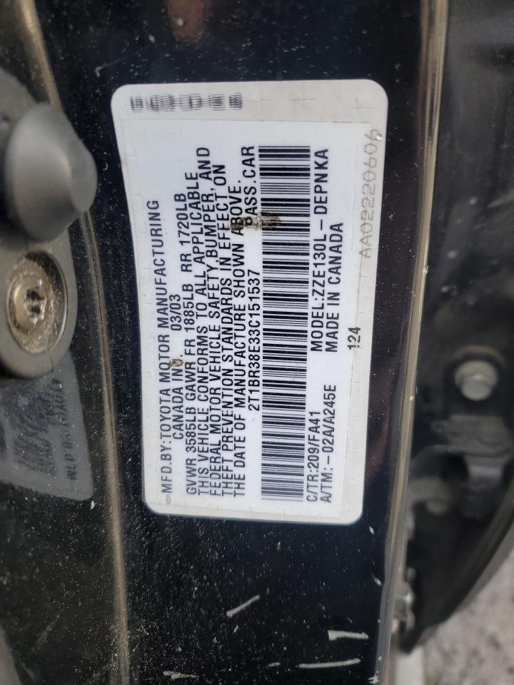 2003 Toyota Corolla Ce VIN: 2T1BR38E33C151537 Lot: 61616515