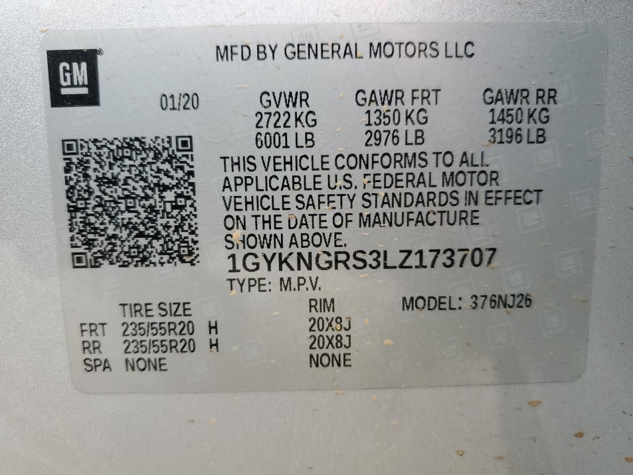 2020 Cadillac Xt5 Sport VIN: 1GYKNGRS3LZ173707 Lot: 63458605