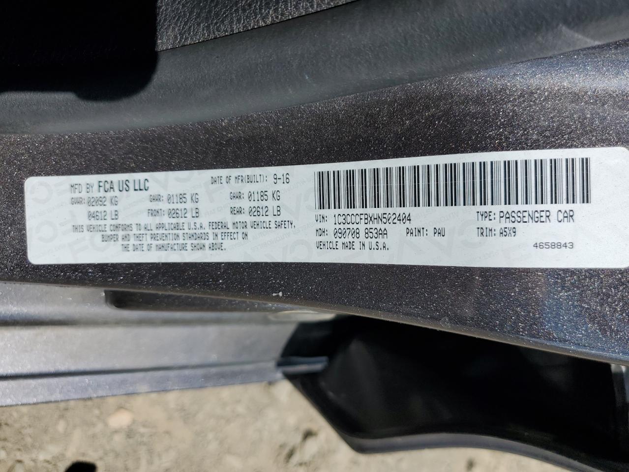 2017 Chrysler 200 Lx VIN: 1C3CCCFBXHN502404 Lot: 64619555