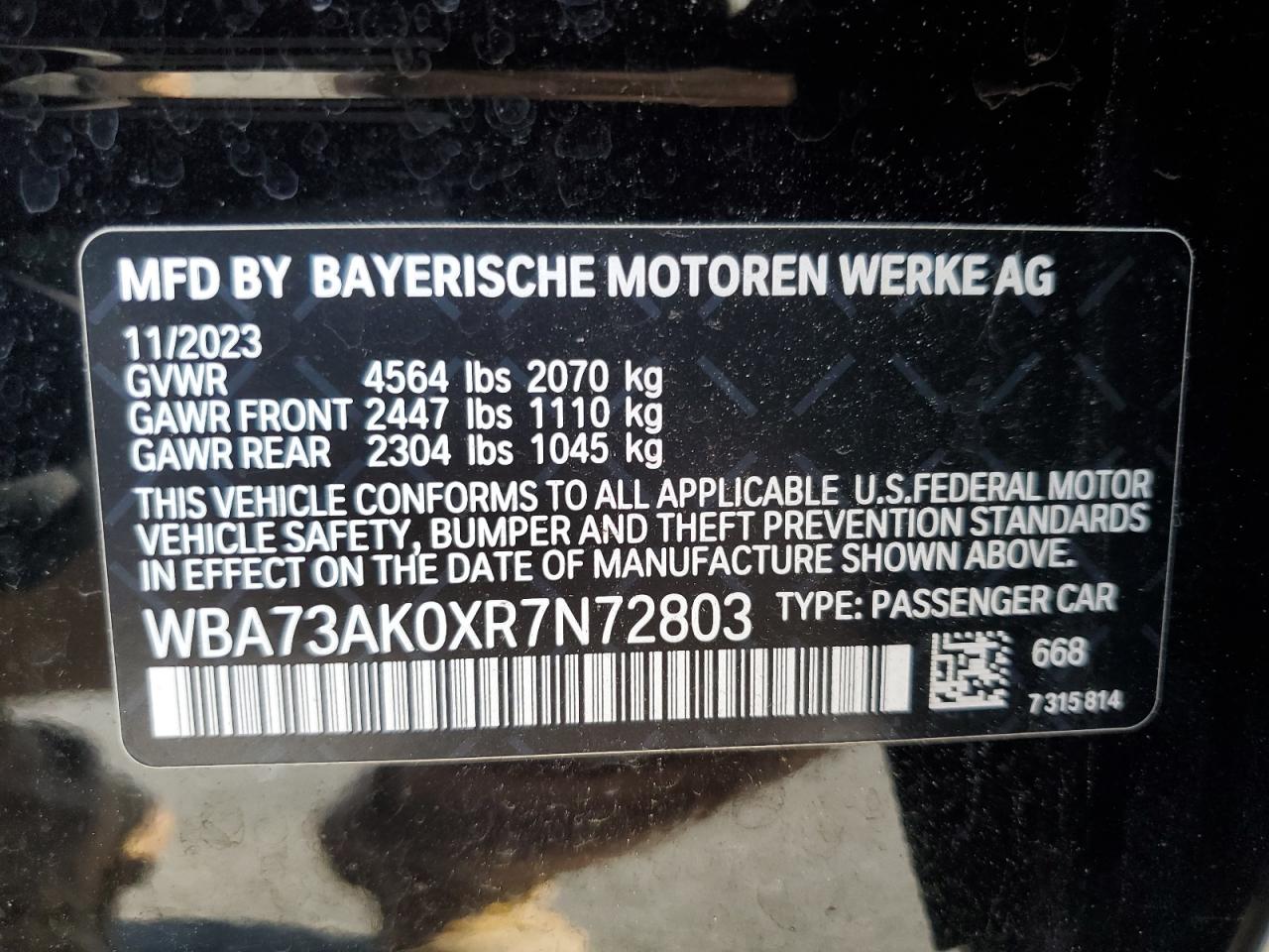 2024 BMW 228Xi VIN: WBA73AK0XR7N72803 Lot: 63224925