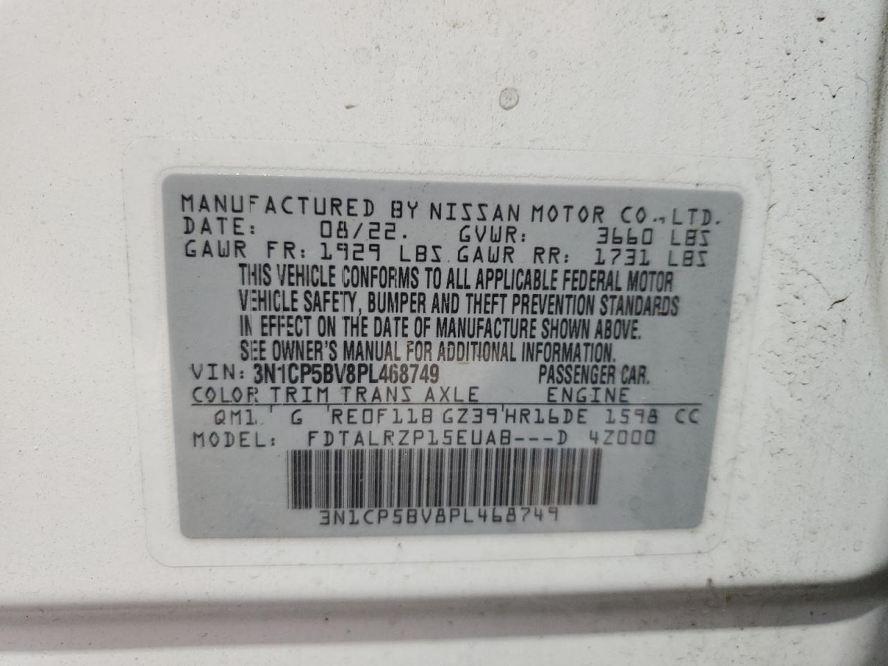2023 Nissan Kicks S VIN: 3N1CP5BV8PL468749 Lot: 63202315