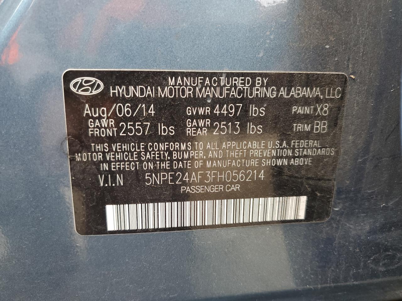 2015 Hyundai Sonata Se VIN: 5NPE24AF3FH056214 Lot: 64387195