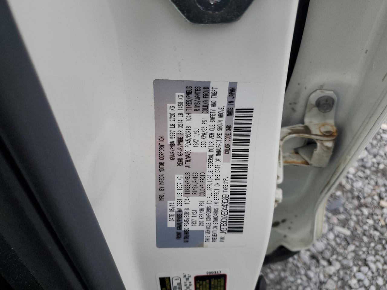 2014 Mazda Cx-9 Touring VIN: JM3TB3CVXE0443089 Lot: 64545195