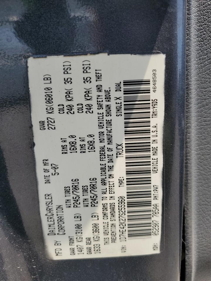 2007 Dodge Dakota Slt VIN: 1D7HE42K27S255960 Lot: 64684855