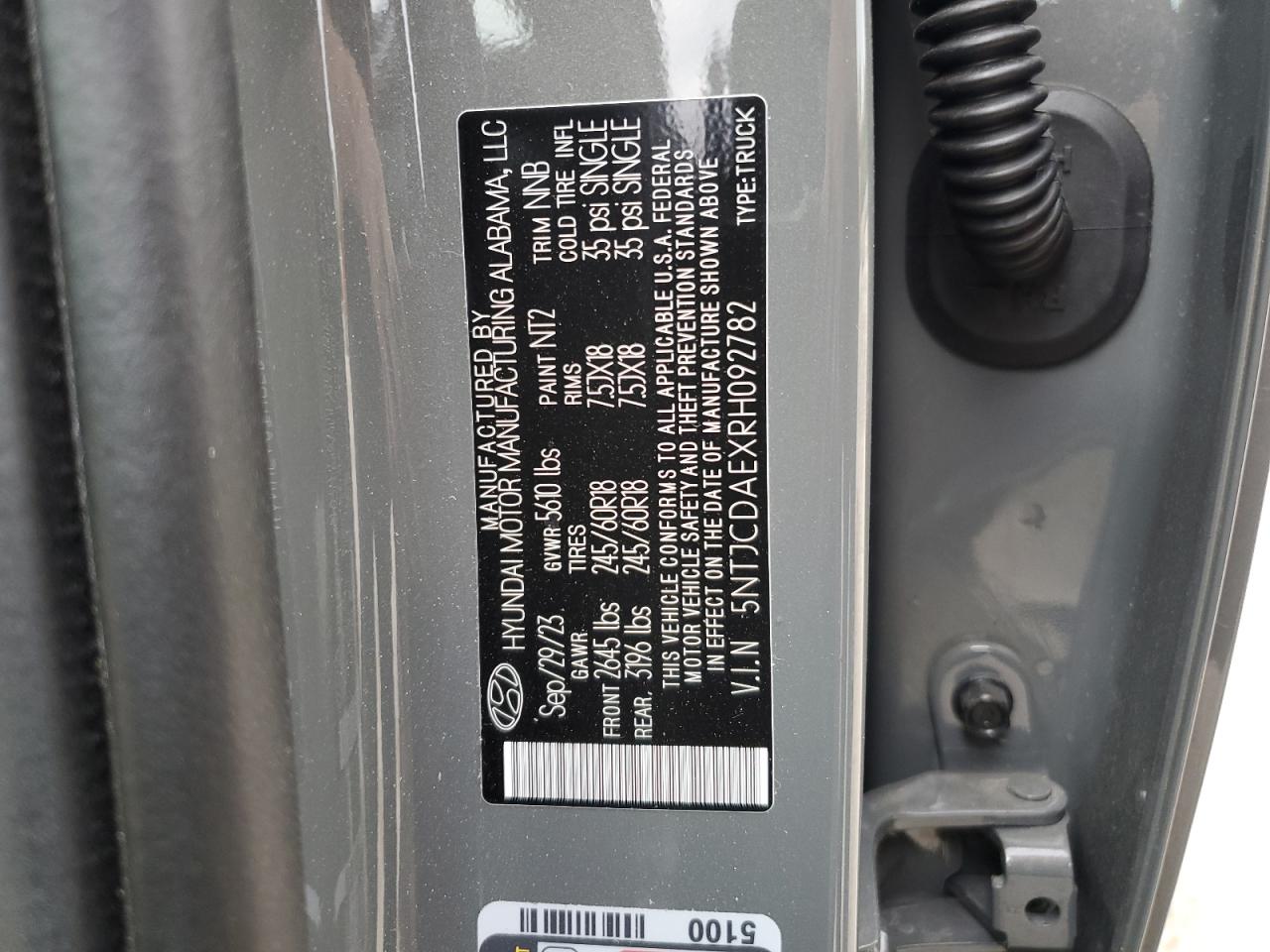 2024 Hyundai Santa Cruz Sel VIN: 5NTJCDAEXRH092782 Lot: 63643355