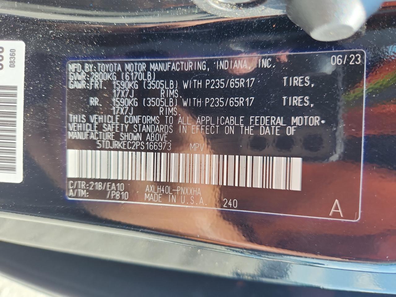 2023 Toyota Sienna Xle VIN: 5TDJRKEC2PS166973 Lot: 62613465