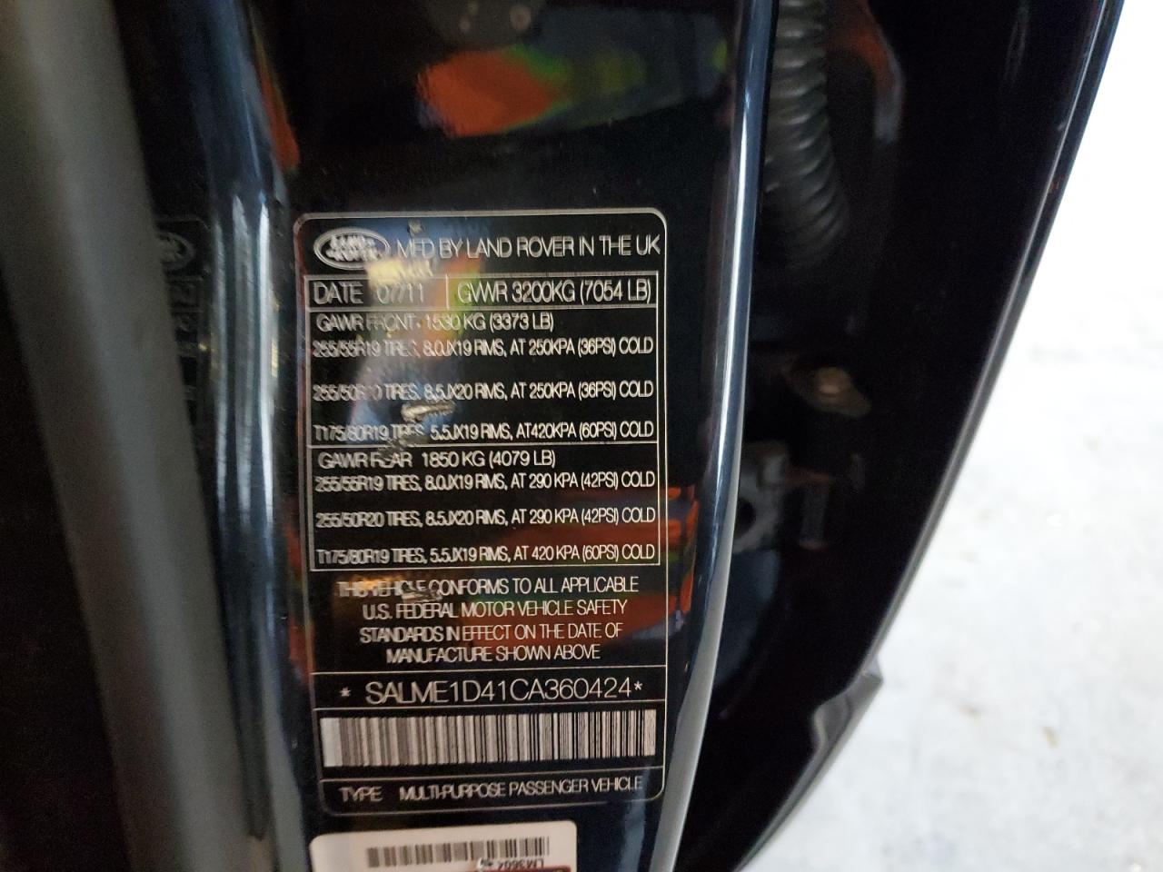 SALME1D41CA360424 2012 Land Rover Range Rover Hse