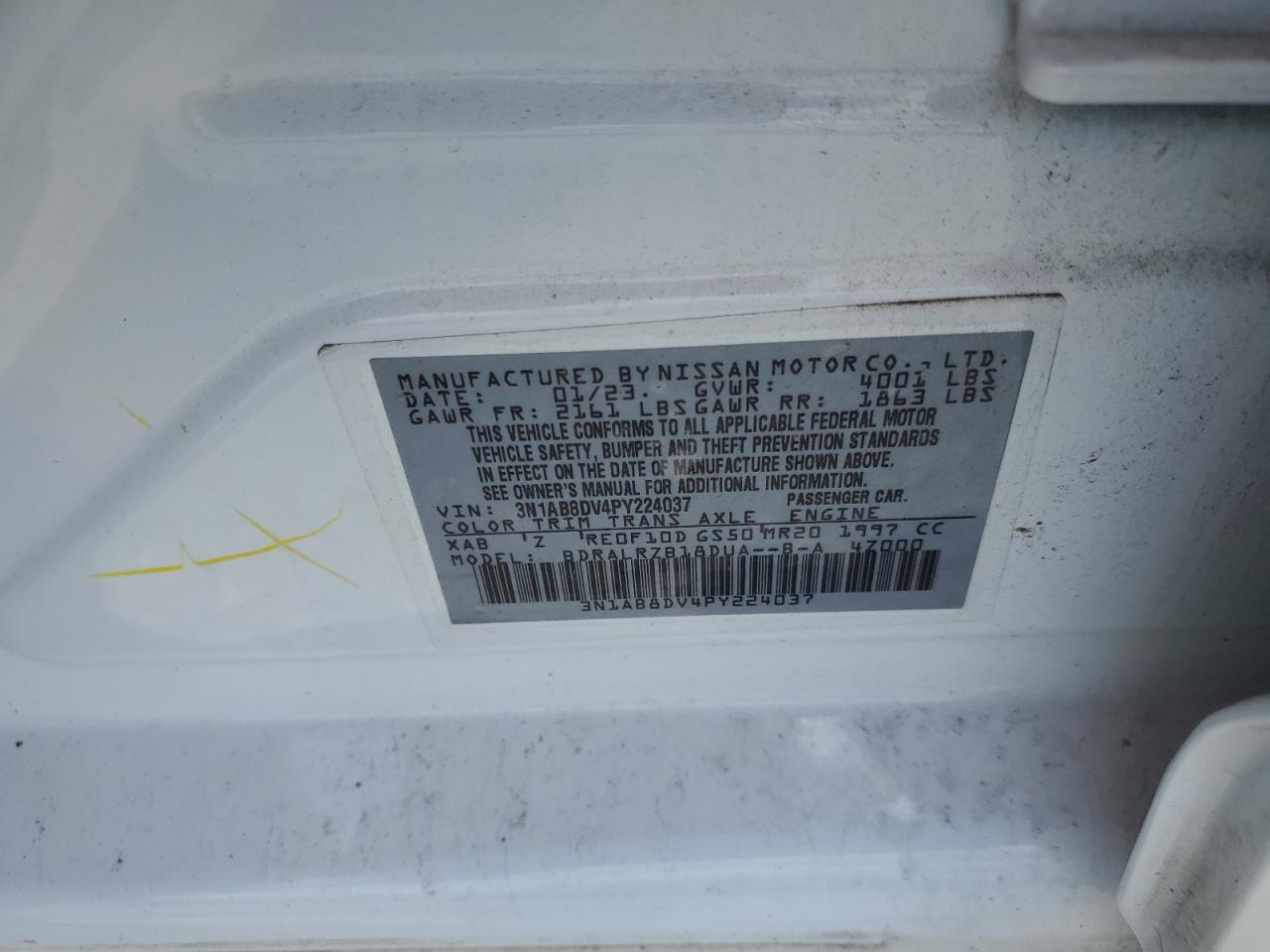 2023 Nissan Sentra Sr VIN: 3N1AB8DV4PY224037 Lot: 63243825