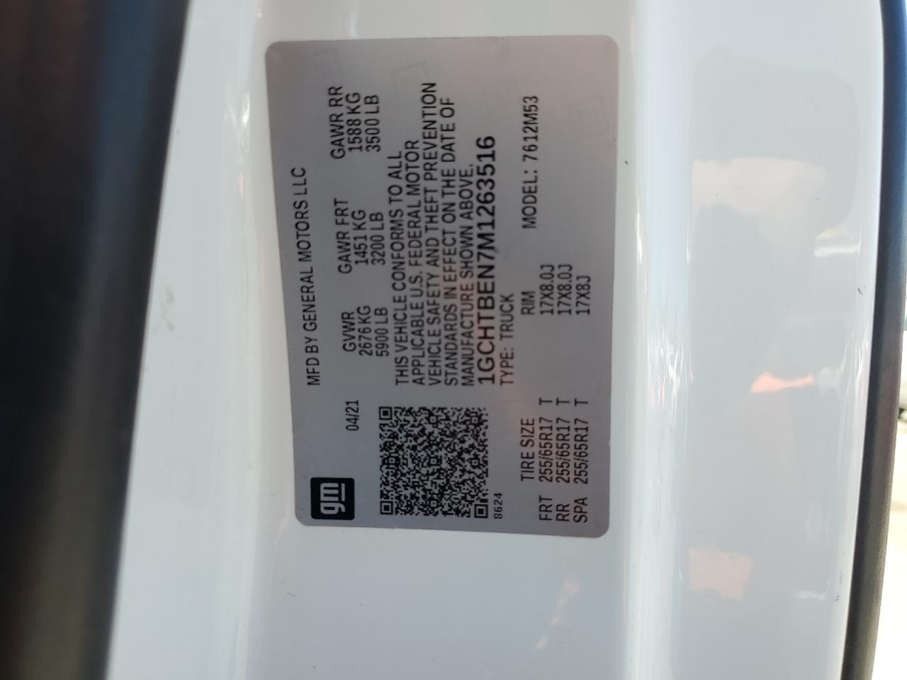2021 Chevrolet Colorado VIN: 1GCHTBEN7M1263516 Lot: 64858455