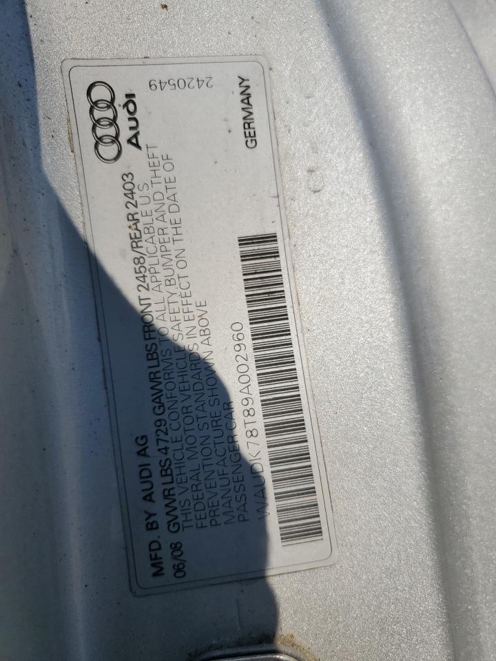 2009 Audi A5 Quattro VIN: WAUDK78T89A002960 Lot: 64087445