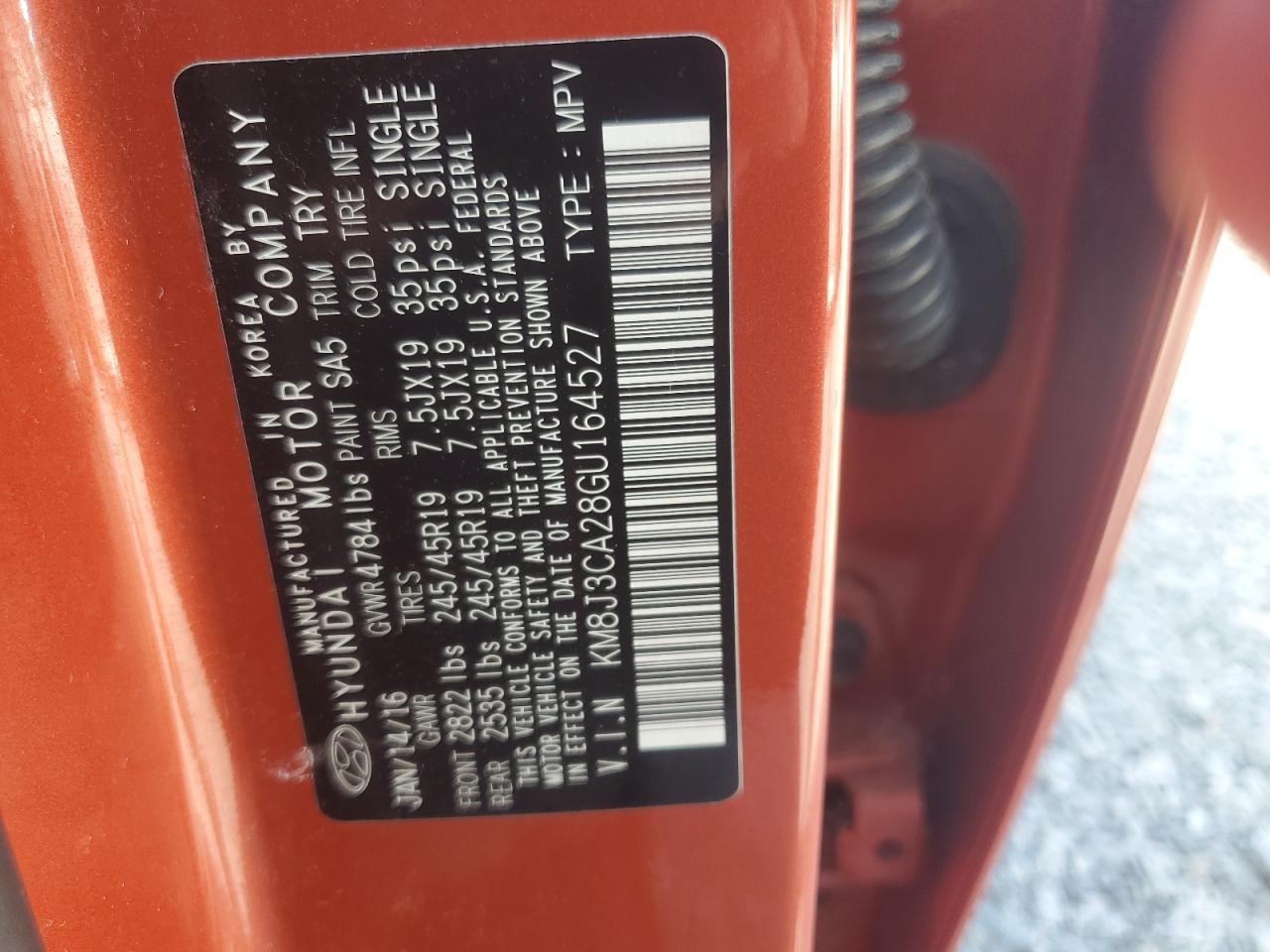 2016 Hyundai Tucson Limited VIN: KM8J3CA28GU164527 Lot: 65639075