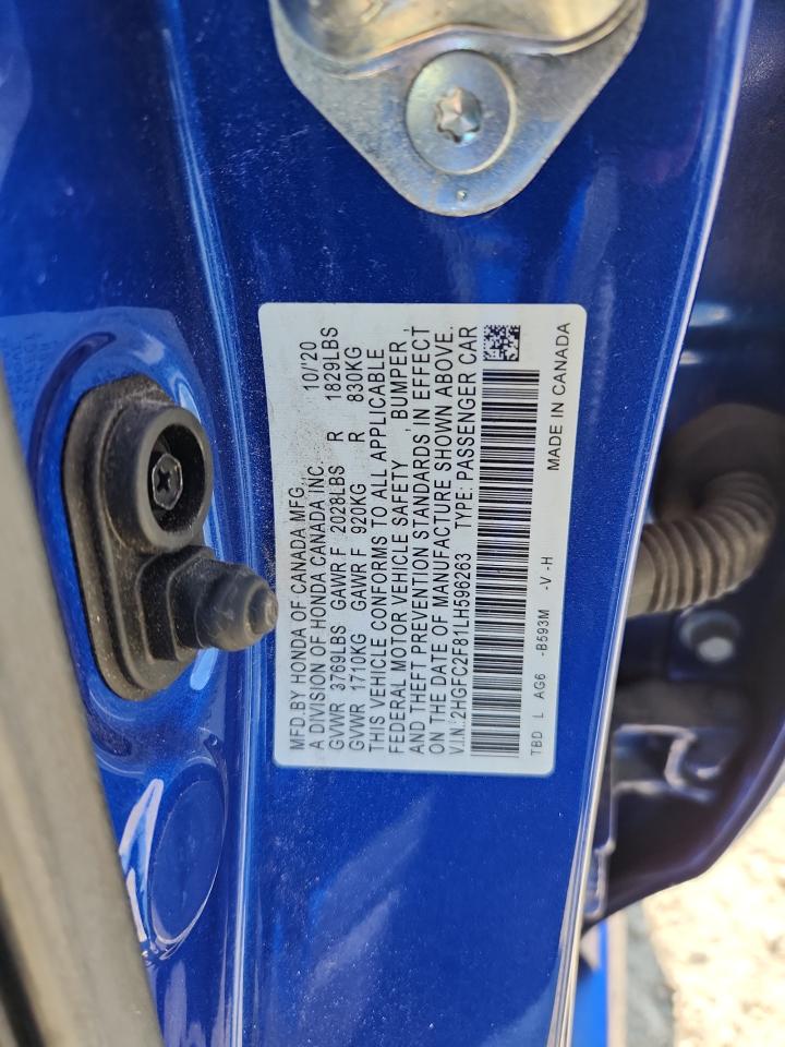 2020 Honda Civic Sport VIN: 2HGFC2F81LH596263 Lot: 64300815