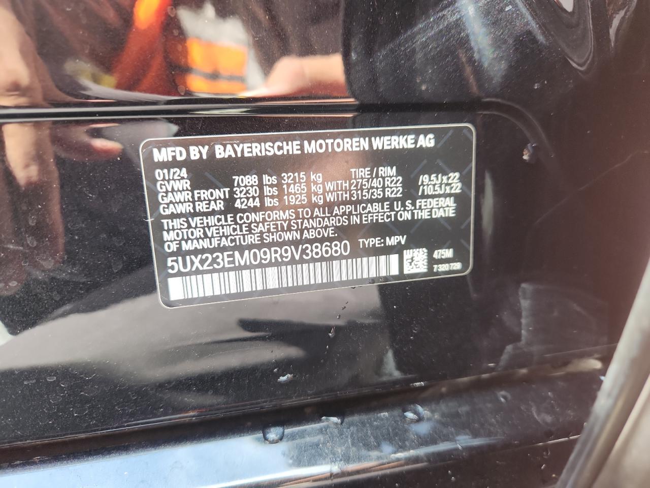 2024 BMW X7 xDrive40I VIN: 5UX23EM09R9V38680 Lot: 62840985