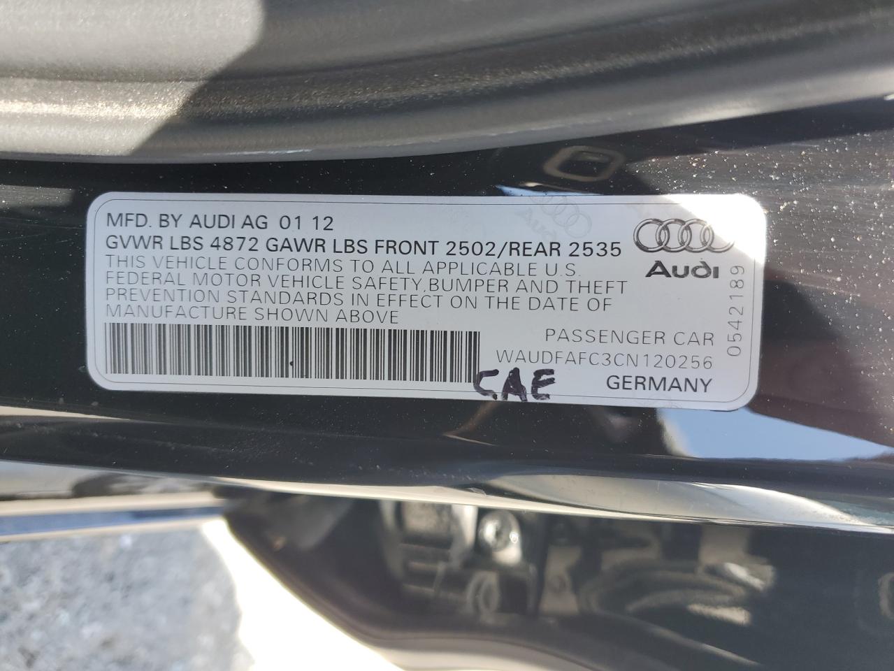 2012 Audi A6 Premium Plus VIN: WAUDFAFC3CN120256 Lot: 63213505