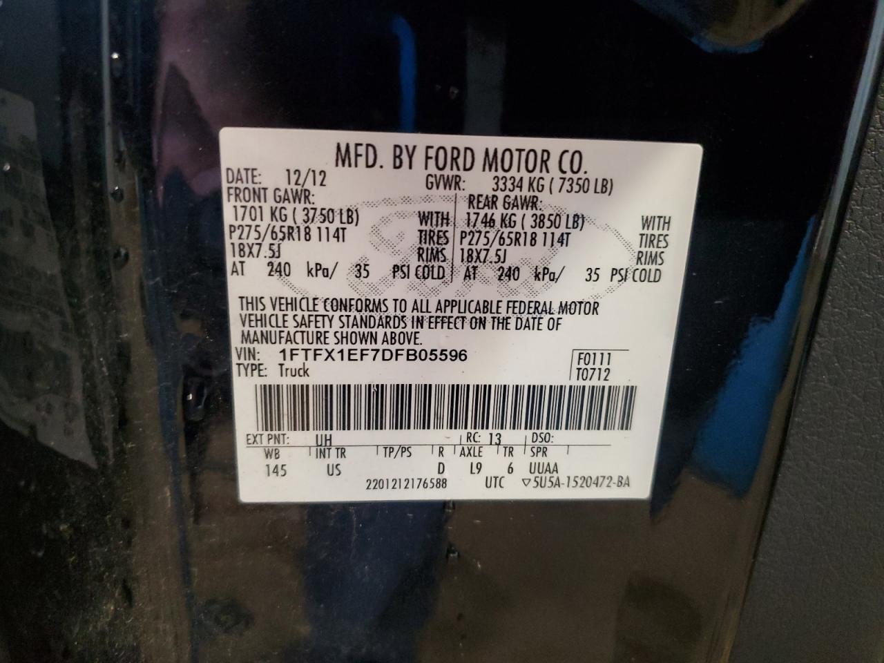 1FTFX1EF7DFB05596 2013 Ford F150 Super Cab