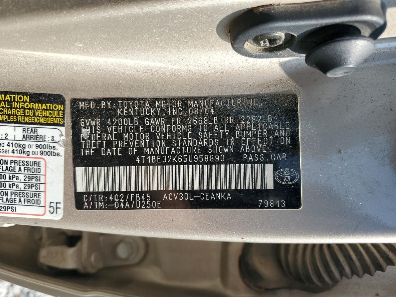 2005 Toyota Camry Le VIN: 4T1BE32K65U958890 Lot: 63566325