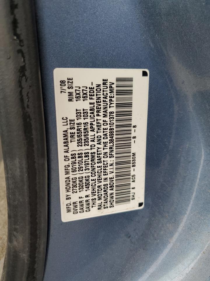 2008 Honda Odyssey Ex VIN: 5FNRL38498B101378 Lot: 64691565