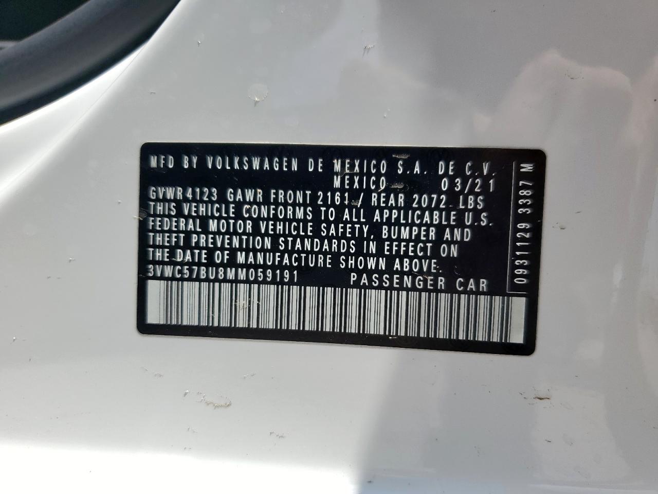 2021 Volkswagen Jetta S VIN: 3VWC57BU8MM059191 Lot: 64846455
