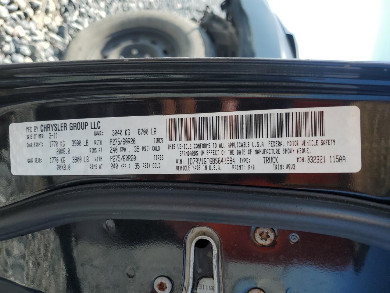 2011 Dodge Ram 1500 VIN: 1D7RV1GT6BS640984 Lot: 63309595