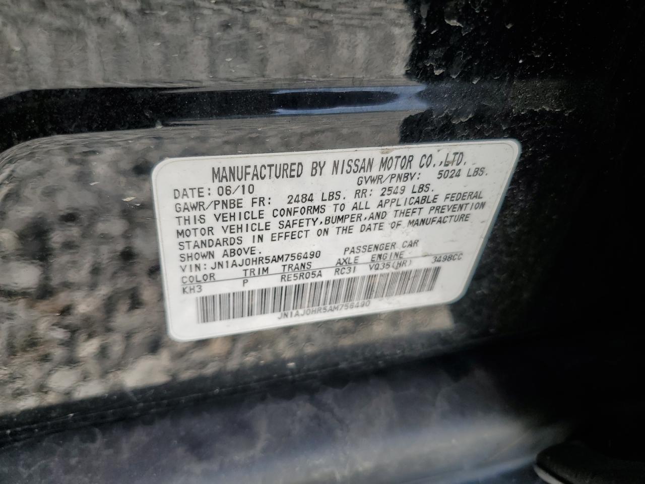 2010 Infiniti Ex35 Base VIN: JN1AJ0HR5AM756490 Lot: 64579725