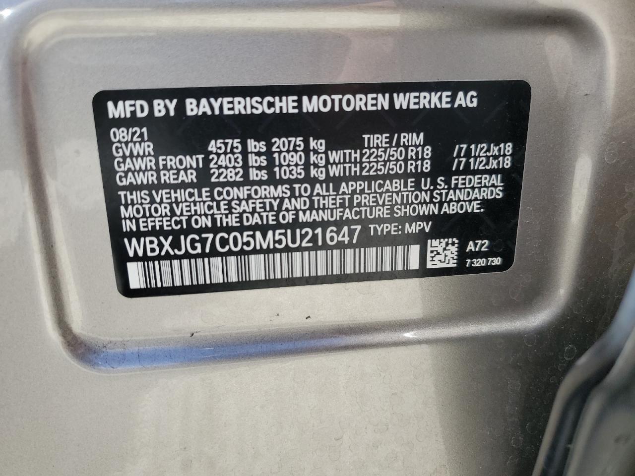 2021 BMW X1 Sdrive28I VIN: WBXJG7C05M5U21647 Lot: 63526765