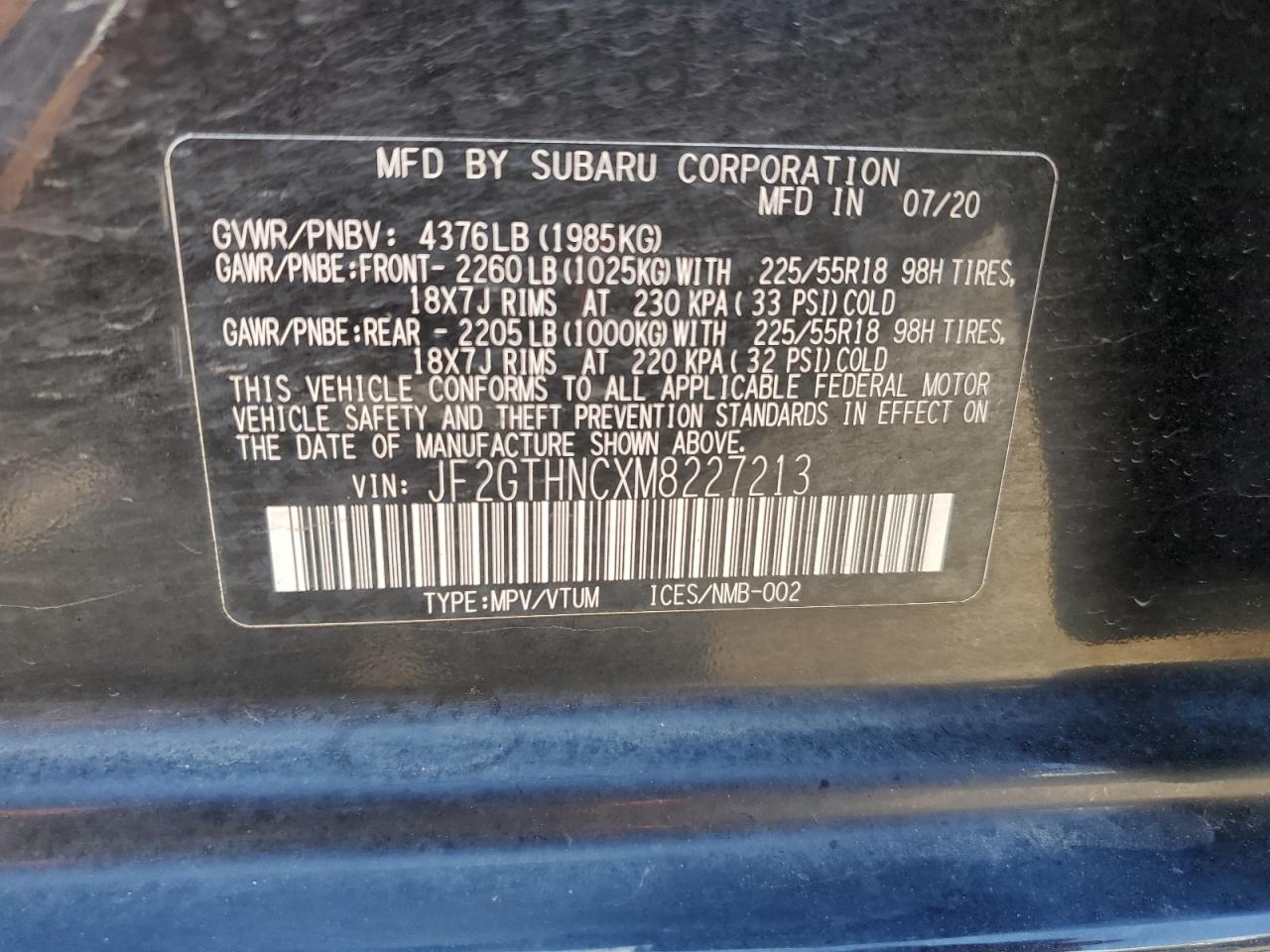 2021 Subaru Crosstrek Limited VIN: JF2GTHNCXM8227213 Lot: 60545855