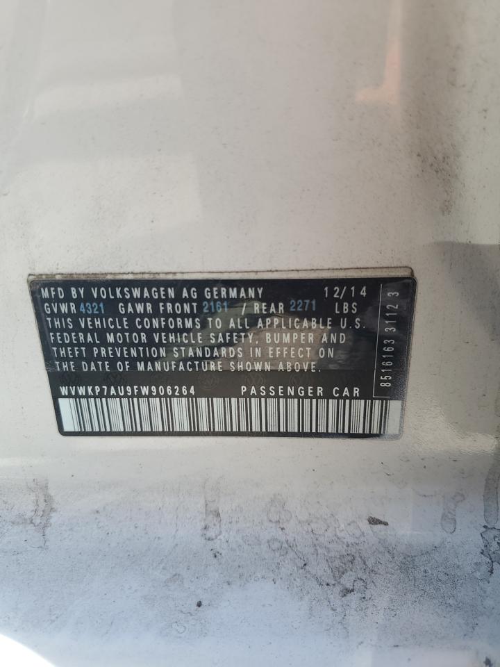 2015 Volkswagen E-Golf Limited VIN: WVWKP7AU9FW906264 Lot: 66514575