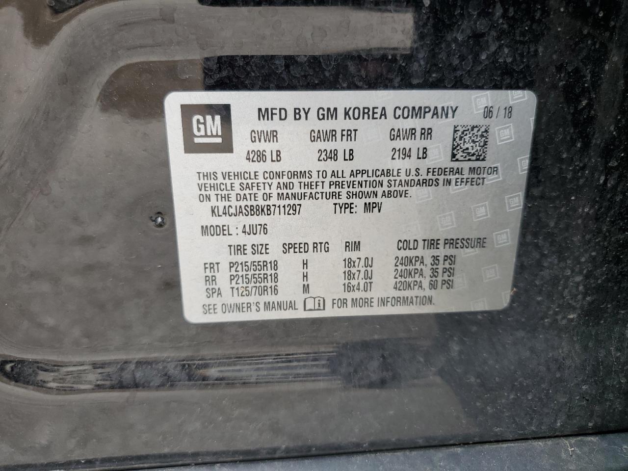 2019 Buick Encore Preferred VIN: KL4CJASB8KB711297 Lot: 64935535