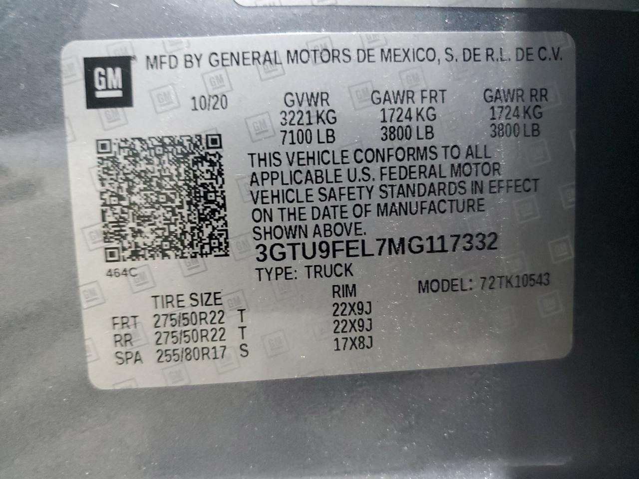 2021 GMC Sierra K1500 Denali VIN: 3GTU9FEL7MG117332 Lot: 66355255