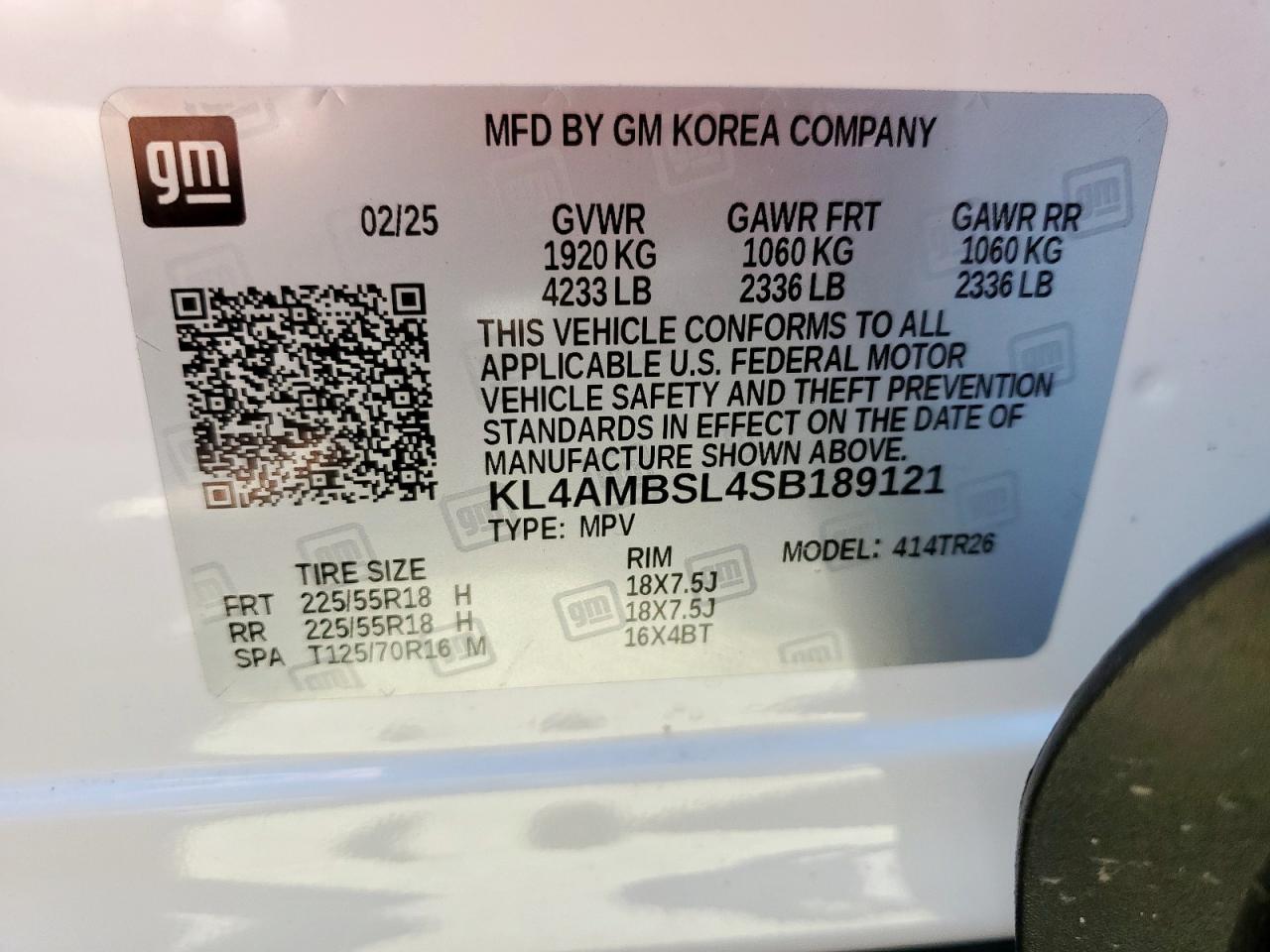 2025 Buick Encore Gx Preferred VIN: KL4AMBSL4SB189121 Lot: 63603525