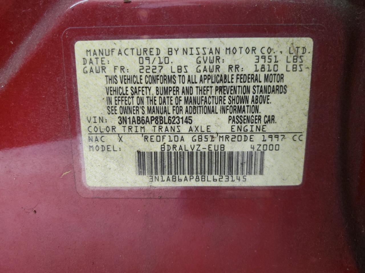 2011 Nissan Sentra 2.0 VIN: 3N1AB6AP8BL623145 Lot: 65035455