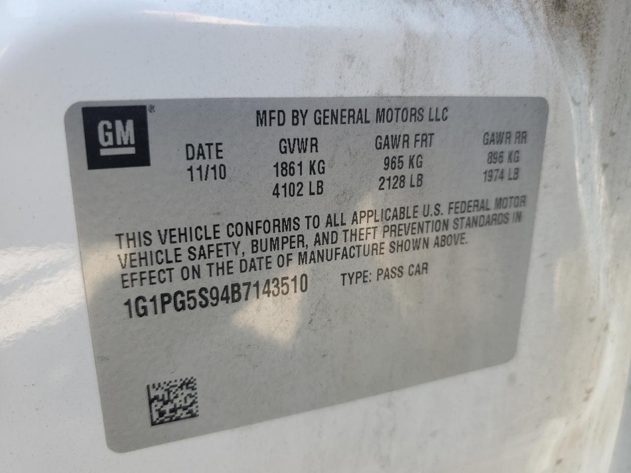 2011 Chevrolet Cruze Lt VIN: 1G1PG5S94B7143510 Lot: 64848475
