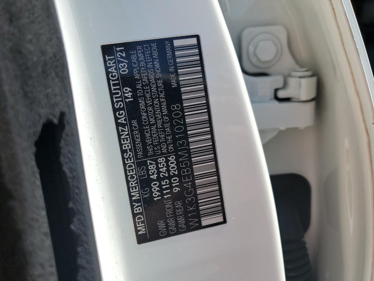 2021 Mercedes-Benz A 220 VIN: W1K3G4EB5MJ310208 Lot: 64854935
