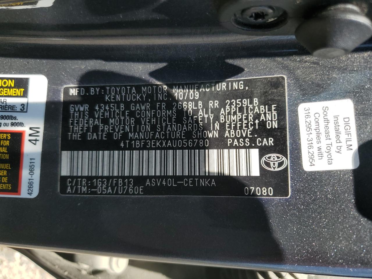 2010 Toyota Camry Base VIN: 4T1BF3EKXAU056780 Lot: 65605885