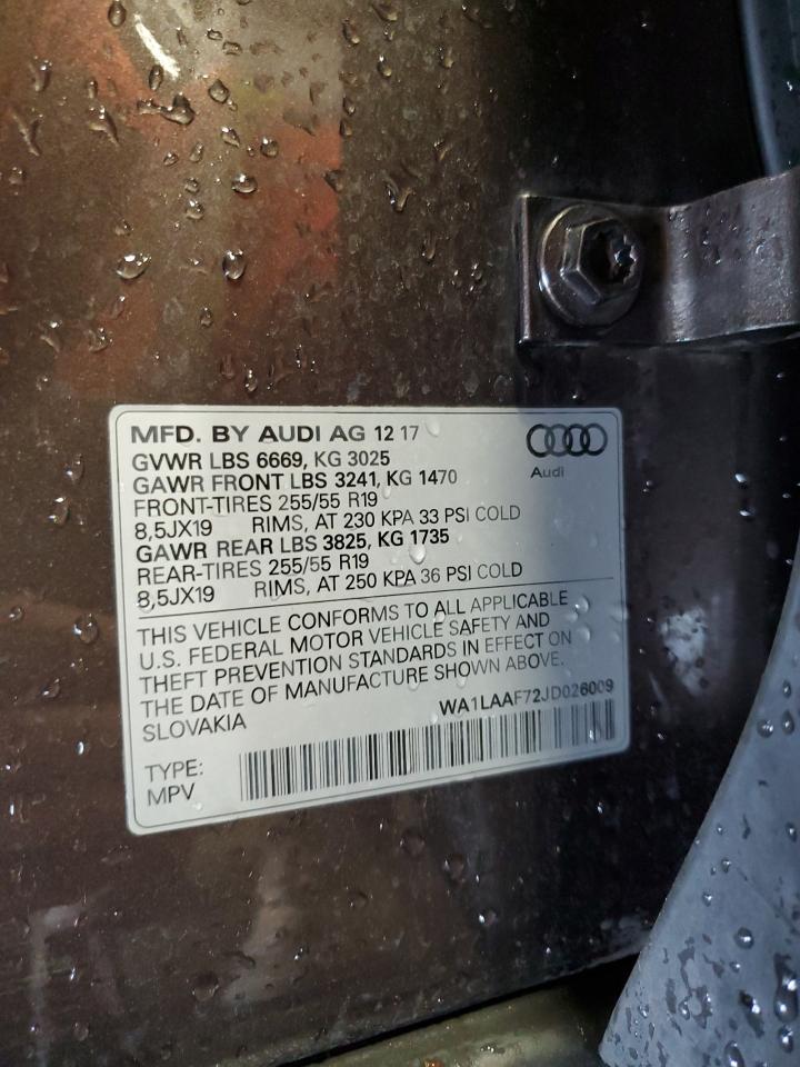 2018 Audi Q7 Premium Plus VIN: WA1LAAF72JD026009 Lot: 63711395