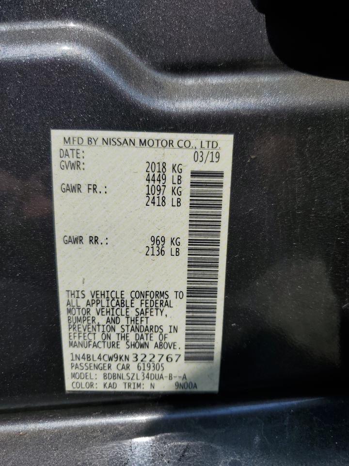 2019 Nissan Altima Sr VIN: 1N4BL4CW9KN322767 Lot: 65058645