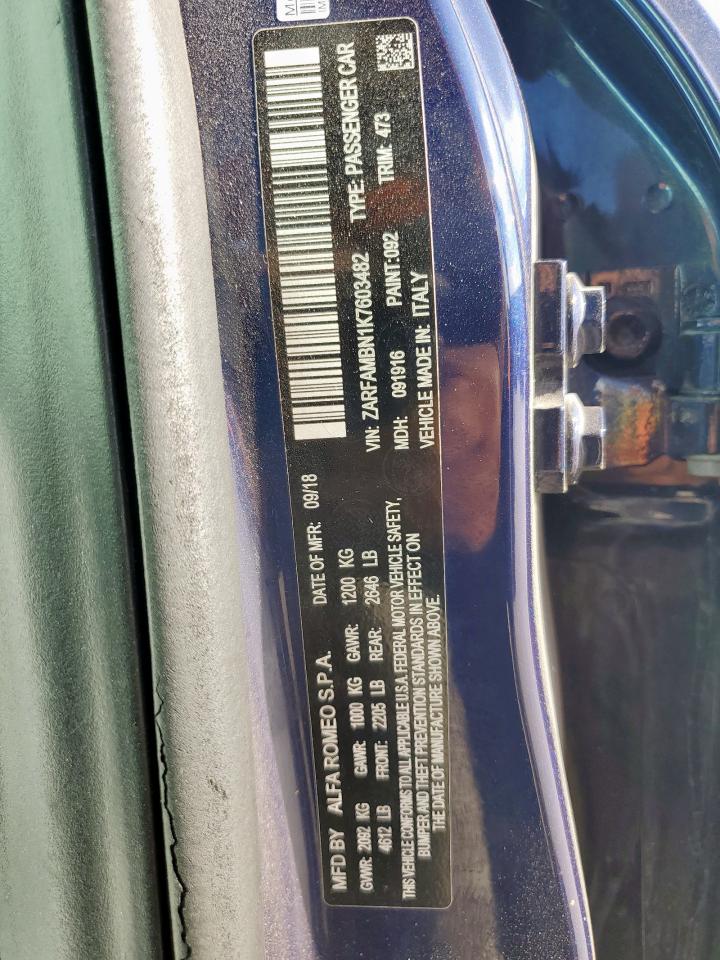zarfambn1k7603482 ZARFAMBN1K7603482 2019 Alfa Romeo Giulia Ti
