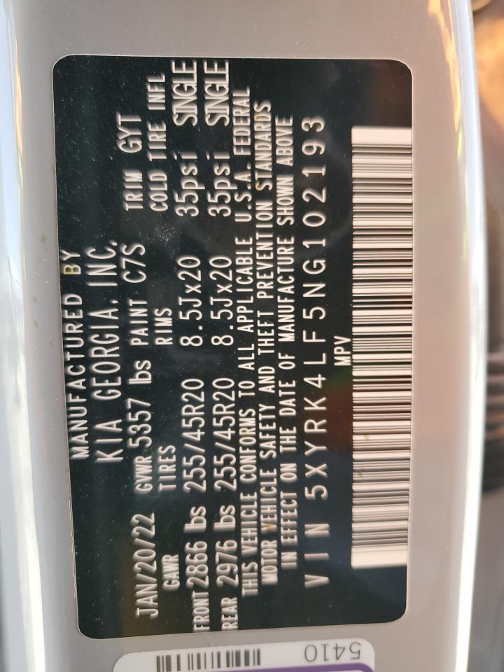 2022 Kia Sorento Sx VIN: 5XYRK4LF5NG102193 Lot: 66538325
