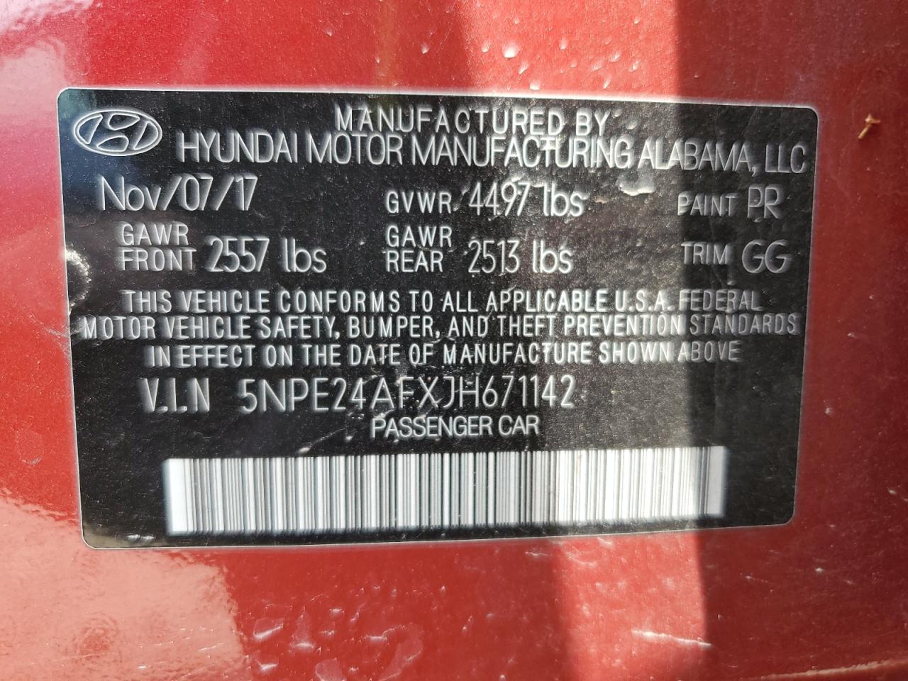 2018 Hyundai Sonata Se VIN: 5NPE24AFXJH671142 Lot: 63566175